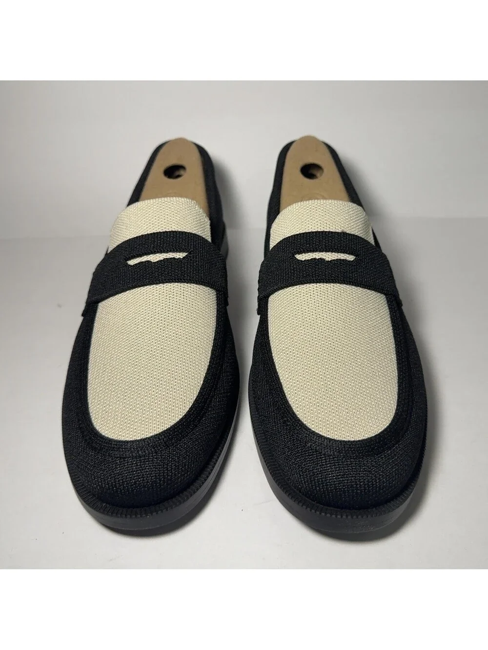 Rothy's The Penny Loafer Tux Black Cream Knit Shoes Women's Size 9 New in Box